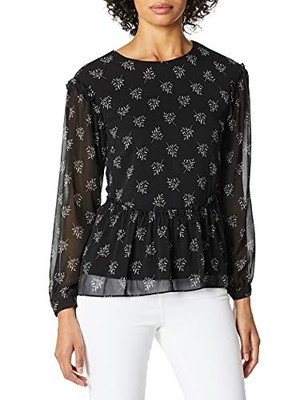 женская рубашка kensie Womens Whispering Shadows с оборками, черный комбинированный топ, XS