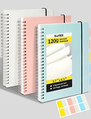 Spiral Dotted Notebooks - A5 Spiral Bullet Journals, 120gsm Thick Dotted Pape...