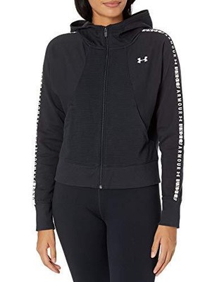 

Женская толстовка с капюшоном на молнии с рисунком из микронити Under Armour, черная, Black (001)/white
