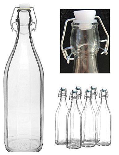 Set 6 Pezzi Bottiglie Bottigline Vetro Trasparente Con Tappo Capacità 1Lt idea