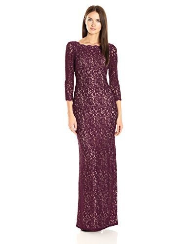 

ADRIANNA PAPELL Кружевное платье Mulberry Purple Wine с фестонами и разрезом сзади, Фиолетовый