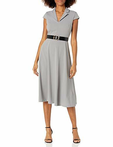 

Платье миди Calvin Klein NWT TIN GREY с V-образным вырезом и расклешенными лацканами, размер 2 Последнее!, Серый