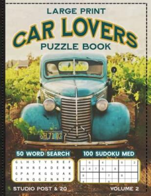 FOR CAR LOVERS Antique Blue Car on Farm 50 Sudoku 100 Word Search Word Find