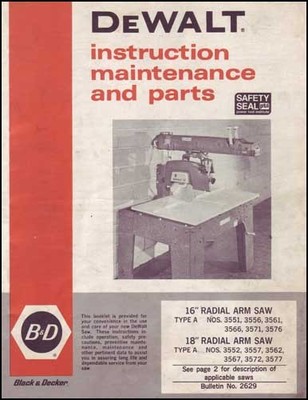 Manuals &amp; Books - Dewalt Radial Arm