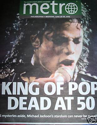 MICHAEL JACKSON DEAD AT 50 HISTORICAL PHILA. METRO NEWSPAPER