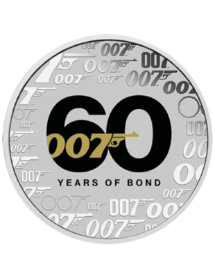 2022年 1オンス ツバル カラージェームズ・ボンド ボンドの60年銀貨コイン 2022 1 oz Tuvaluan Colorized Silver 007 James Bond 60 Years