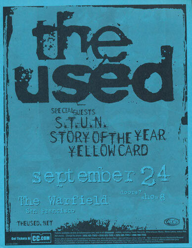 The Used S.T.U.N. Story of the Year Yellowcard Warfield 2003 Flyer Blue