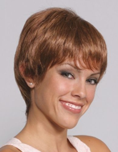 Trendy Short Straight Pixie Hair Wig W Tapered Back Wispy Bangs