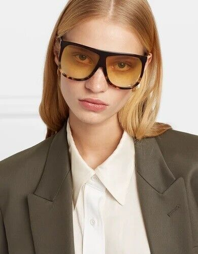 Pre-owned Loewe Lw40001f Filipa 56e Dark Blond Havana Brown Shield Women Sunglasses