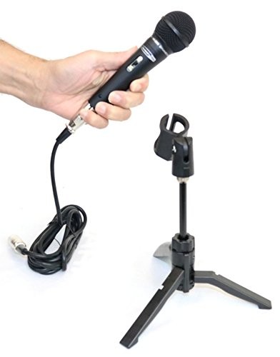 Professional dynamic microphone with fold-up mic stand mic holder and XLR cable