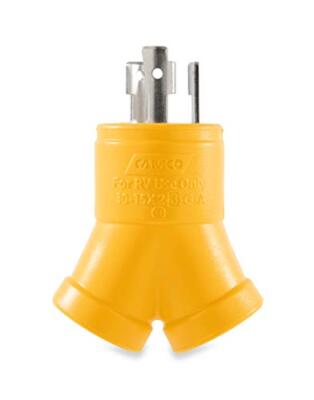 Camco PowerGrip Heavy Duty 3-Prong Generator Adapter (30M/2 x 15F) - Durable