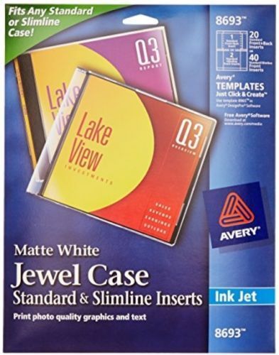 Avery CD/DVD Jewel Case Inserts for Ink Jet Printers White Pack of 20 (8693)