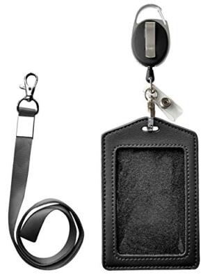 ID Card Case + Heavy Duty Lanyard Black + Badge Holder Retractable Reel Carab...