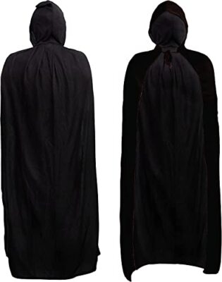 Halloween Umhang von 80cm bis 180cm Schwarz mit Kapuze für Vampire, Larp, Cospla