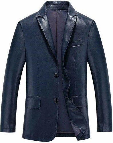 F$L HERREN ECHT LAMMLEDER JACKE BLAZER ZWEI KNOPF BLAU KLASSISCH SCHICHT MB78