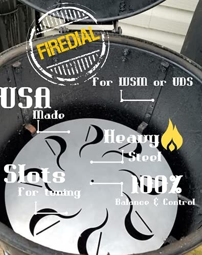 FireDial Baffle Plate Heat Management System for Charcoal BBQ - for 14in WSM