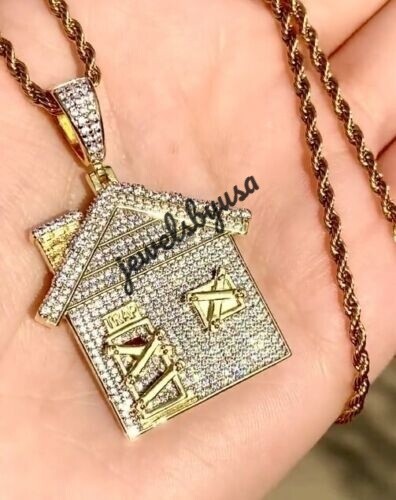 Pre-owned Nsg 4ct Tester Passing Moissanite "trap House" Men's Rapper Pendant 925 Silver In White