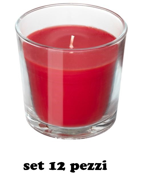Set 12 Pezzi Candele in Bicchiere Rosse Fraganza Fragola Rilassante Cera dfh