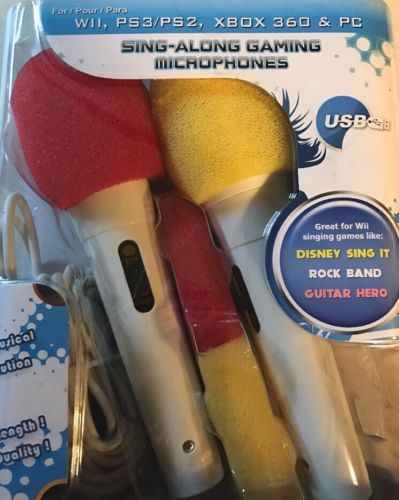 2 Pack Sing Along Gaming Microphones Wii PS3 PS2 Xbox 360 PC Hyperkin 10' Cables
