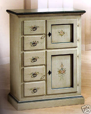 CREDENZINA 2 PORTE 5 CASSETTI BIANCA FILO AZZURRO