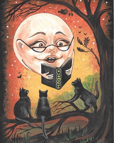 11x14 PRINT OF PAINTING RYTA HALLOWEEN BLACK CAT MAGIC MOON AUTUMN Folk ART Book