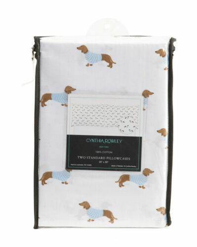 Set of 2-  Cynthia Rowley DACHSHUND 💙 Cotton PILLOWCASES New WIENER DOGS New