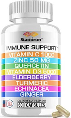 8 in 1 Immune Support with Quercetin 50mg C 1000mg D3 5000 IU and Elderberry ...
