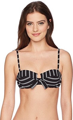 

Женский купальник Seafolly со стандартным бюстгальтером в рубчик и верхом бикини на косточках,, Inka stripe black
