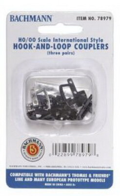 Bachmann 78979 HO/OO International-Style Hooks&Loop Couplers (3 Pairs of 2)