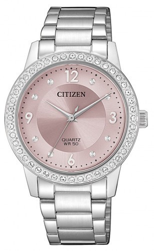 Citizen EL3090-57X Silver Tone Pink Glitter Dial Swarovski Crystals Womens Watch