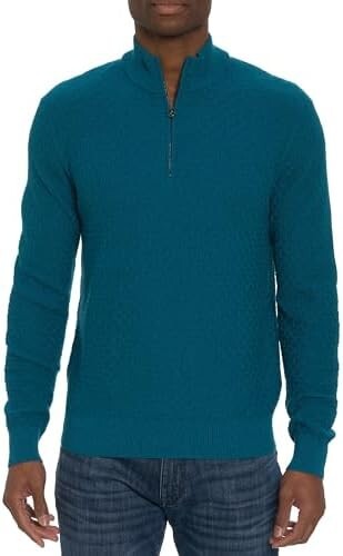 Robert Graham Reisman Quarter Zip Pullover Sweater Men's XL Teal Wool Blend L/S - Picture 1 of 16