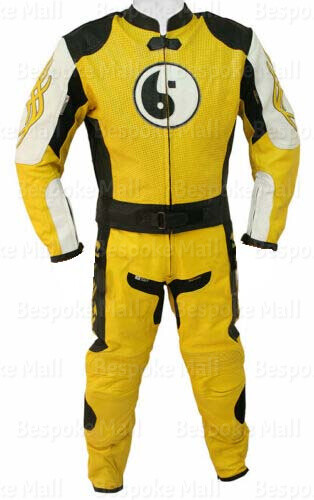 Pre-owned Handmade Men's Motorcycle Racing Speed Cowhide Leather Tow Piece Suit Safety Pads-45 In Multicolor