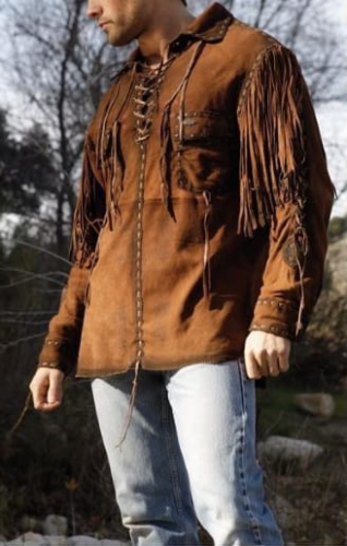 Pre-owned Handmade Mens Western Cowboy Brown Suede Leather Mountain Man Fringes Shirt & Pant Wst114