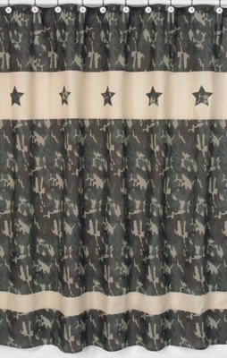 CAMO GREEN ARMY MILITARY BOYS KID BATH FABRIC SHOWER CURTAIN
