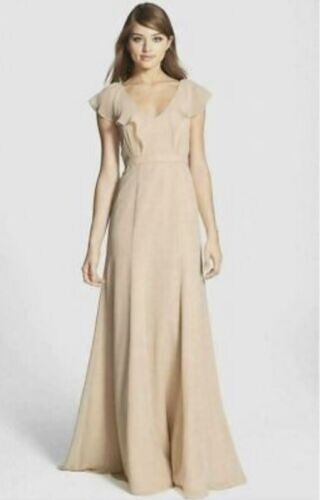 Pre-owned Jenny Yoo Collection Cecilia Flutter Sleeve Gown Champagne Size 8 In Yellow