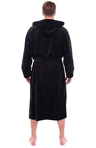Men's Hooded Black Bathrobe Fleece 1XL 2XL Soft Full Length Spa Robe Micro Big
