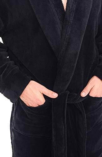 Men's Hooded Black Bathrobe Fleece 1XL 2XL Soft Full Length Spa Robe Micro Big