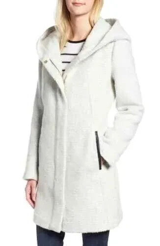 ФИРМЕННОЕ женское пальто Cole Haan, размер 14, полушерстяное пальто с капюшоном Stone New Jacket