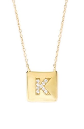 Argento Vivo 126227 Gold 'K' Cubic Zirconia Initial Pendant Necklace