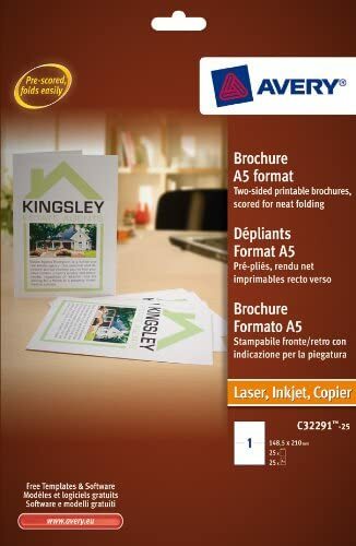 Avery C32291-25 Folded Brochure Paper 190gsm 25 Sheets White Inkjet Laser Copier