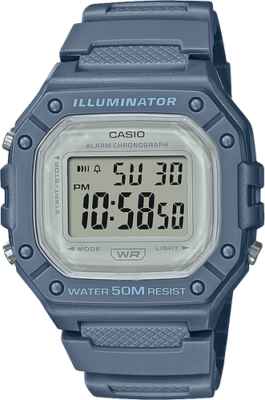 Casio W218HC-2AV, часы с хронографом, ремешок из синей смолы, будильник, подсветка