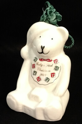 NEW BELLEEK Baby's 1st Christmas Ornament Bear 2000 AUTHORIZED DEALER