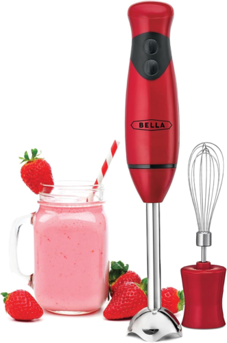 BELLA Immersion Hand Blender, Portable Mixer with Whisk Attachment -... Red