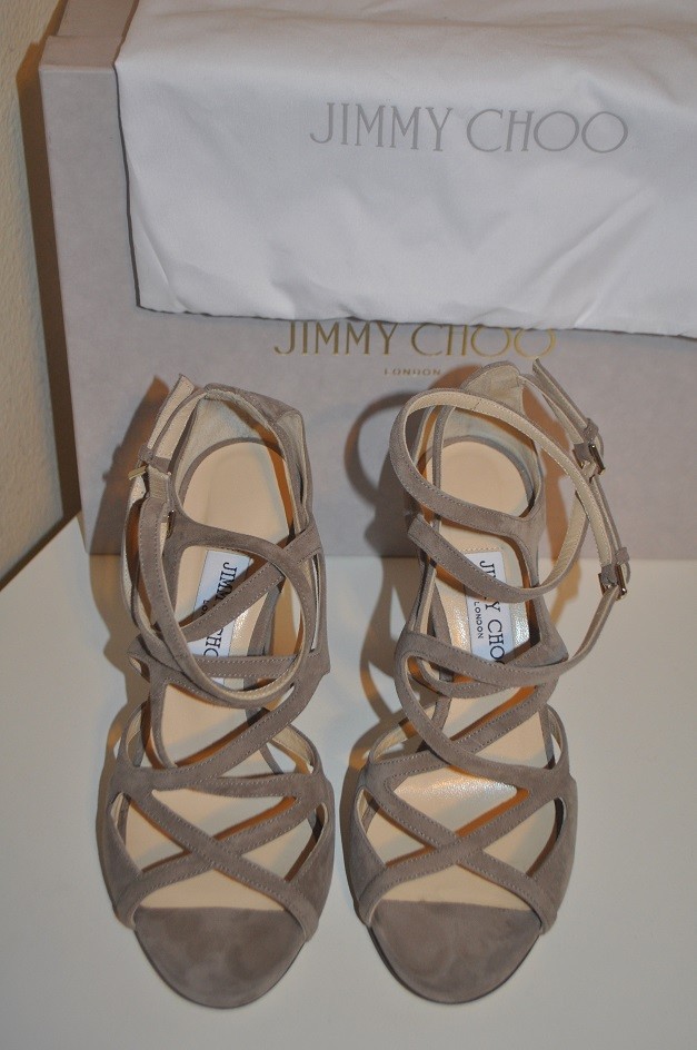 Pre-owned Jimmy Choo Dillan Block Strappy Cage Block Heel Sandal Shoe Light Mocha 38 - 7.5