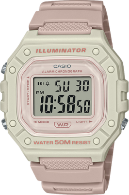 Casio W218HC-4A2V, часы с хронографом, розовый ремешок из смолы, будильник, подсветка