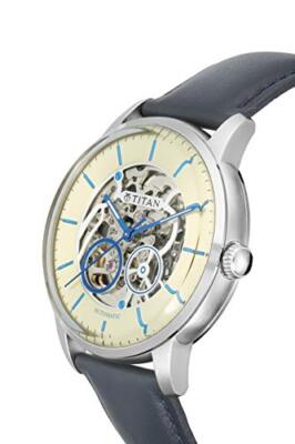 Pre-owned Titan Mechanical Analog Champagne Dial Men's Watch 90110sl02/nn90110sl02