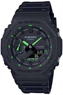 Pre-owned Casio G-shock Ga-2100-1a3jf Neon Accent Series Green Watch Octagon Bezel
