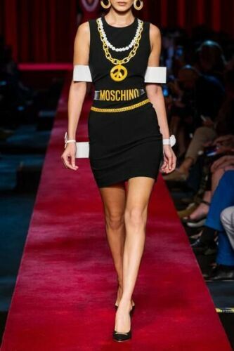 Pre-owned Moschino Couture Chain Necklace Logo Dress Black 40 / Us 6 $1055