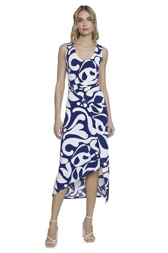 Donna Morgan Printed Wrap-Waist Asymmetric Dress Women's 2 Navy/Soft White - Picture 1 of 16