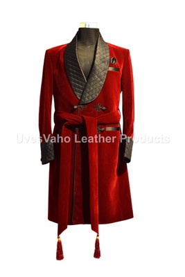 HANDMADE HERREN MAROON GESTEPPT MIT GÜRTEL RAUCHEN JACKEN LUXUS DESIGNER PARTY WEAR LANG
